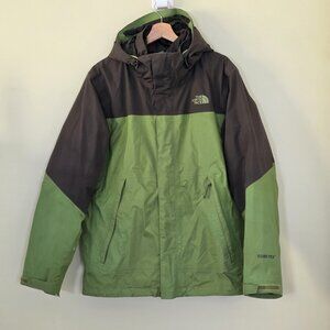 The North Face 2 in 1 Jacket Mens L Gray Green Gore Tex Full Zip Hood Ski FLAWS